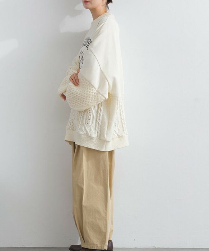 日本 Lupilien - 鬥牛犬印花粗針織拼接裏毛長袖上衣-海軍藍