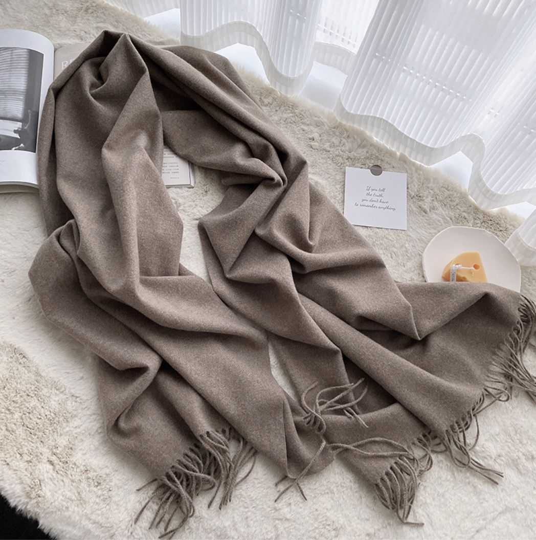 奶茶色系羊絨手感百搭純色流蘇圍巾披肩-夾花奶茶-成人圍巾披肩-夾花奶茶-200 x 70 cm