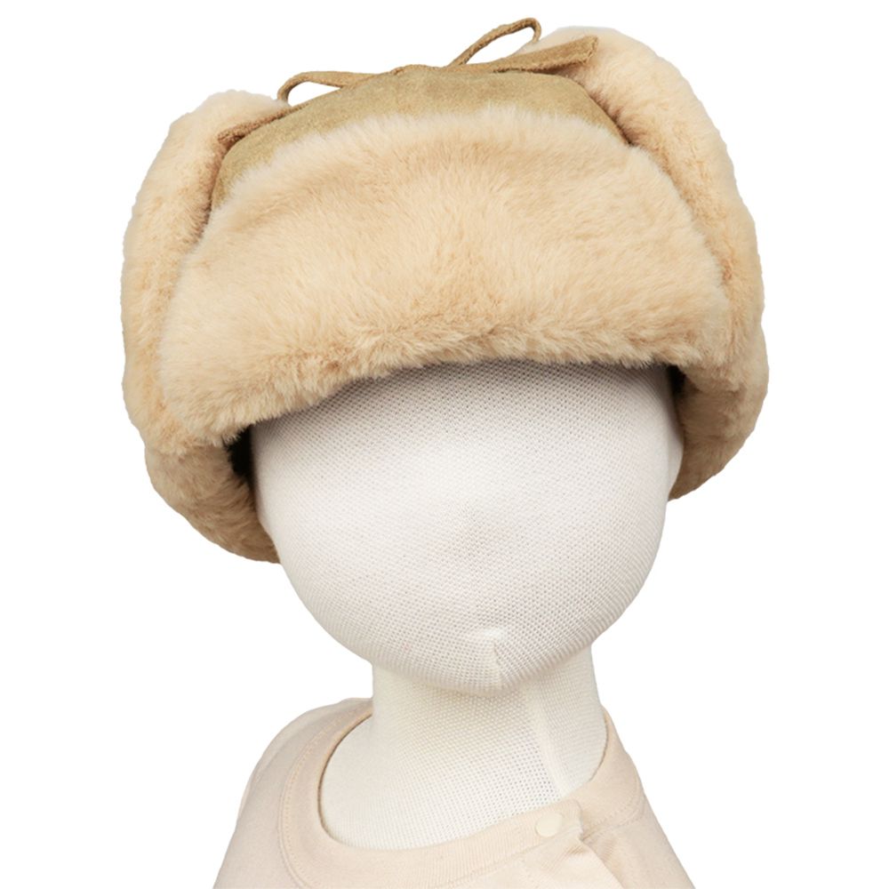 飛行帽-仿毛-淺卡其色