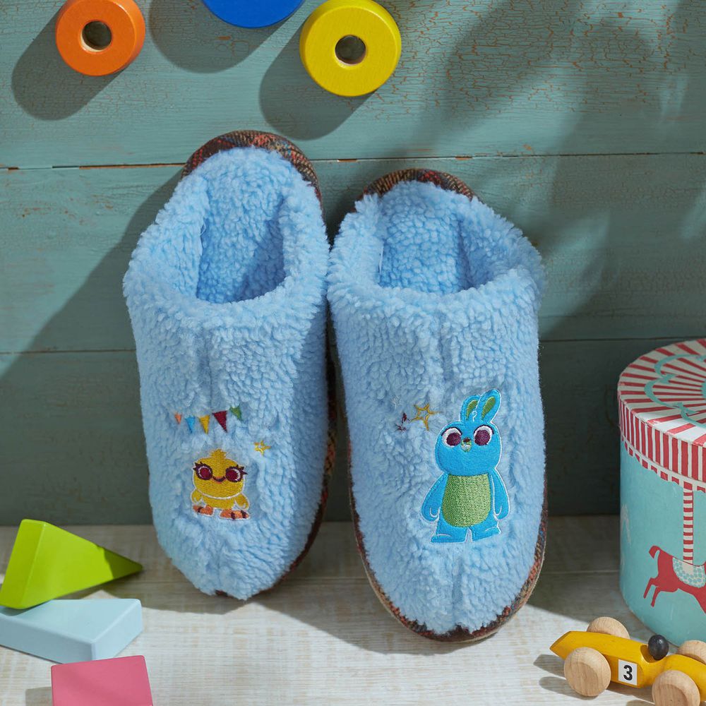 日本千趣會 - 迪士尼室內拖鞋(全包覆毛絨款)-Ducky&Bunny-水藍