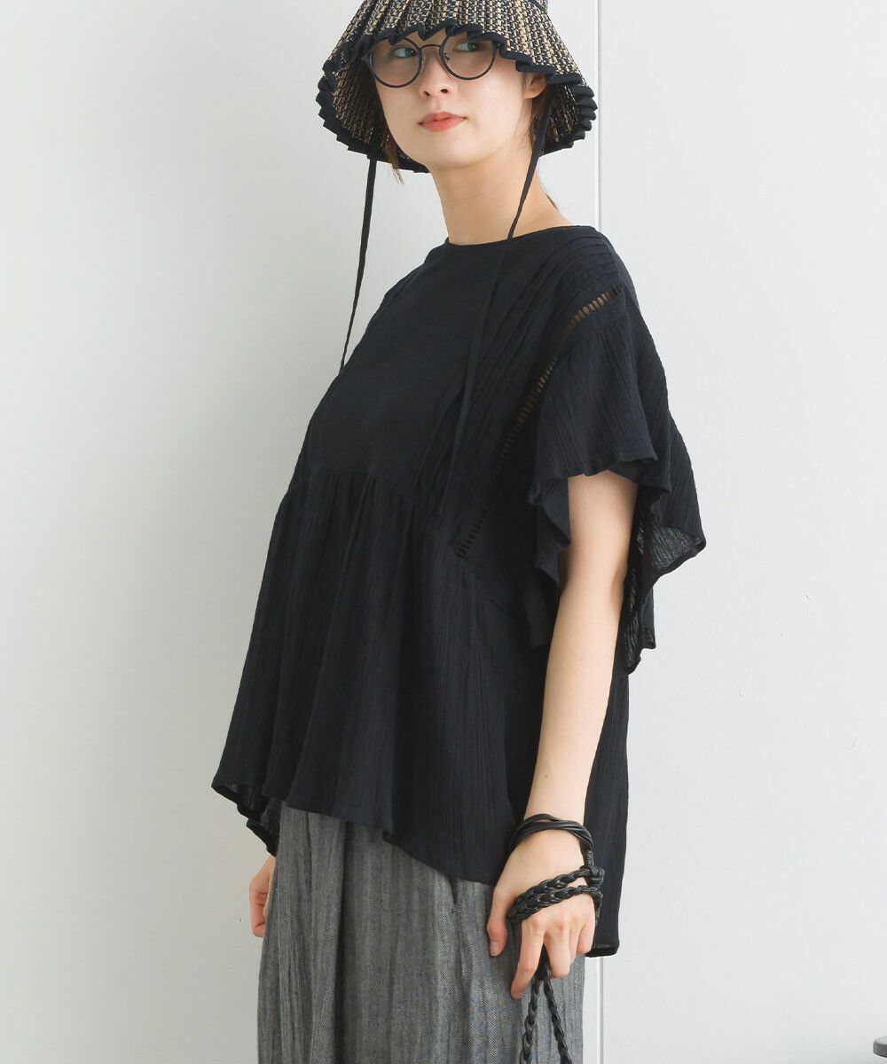 日本女裝代購 - 100%印度棉 超透氣荷葉短袖上衣-白