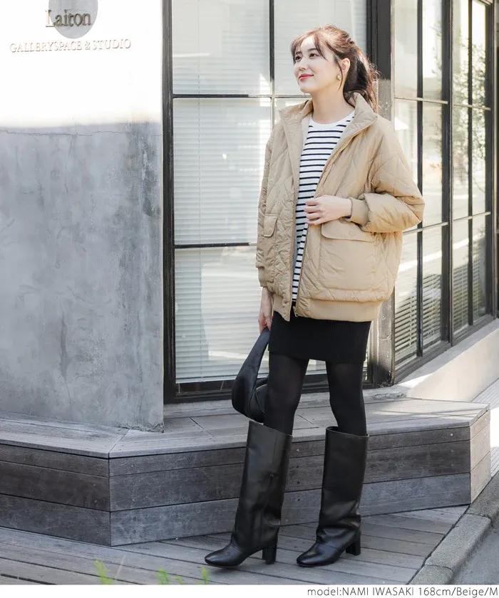 日本 COCA - 雙面穿絨毛絎縫立領鋪棉夾克-軍綠