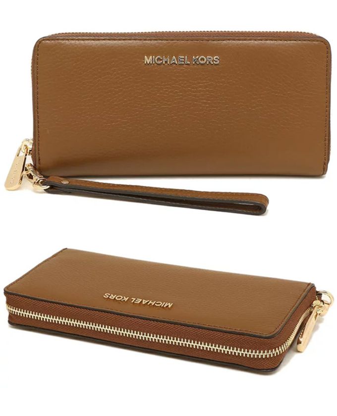 MICHAEL KORS - 鵝卵石紋皮革拉鍊長夾 (焦糖)