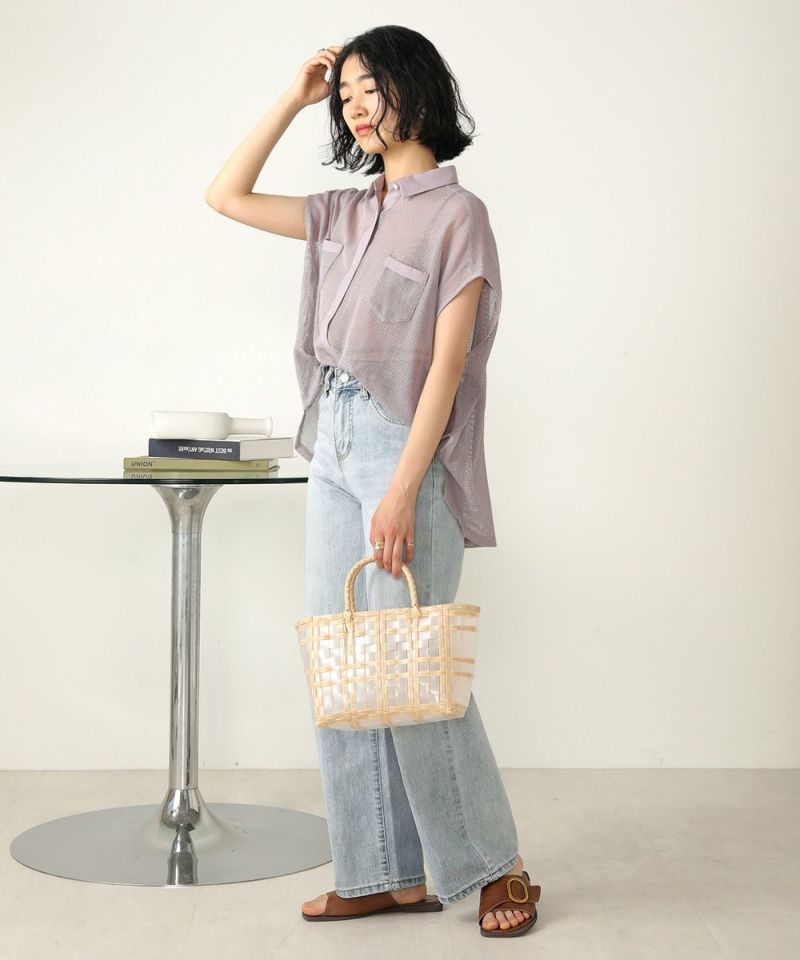 日本 Bou Jeloud - 透膚落肩短袖襯衫-摩卡