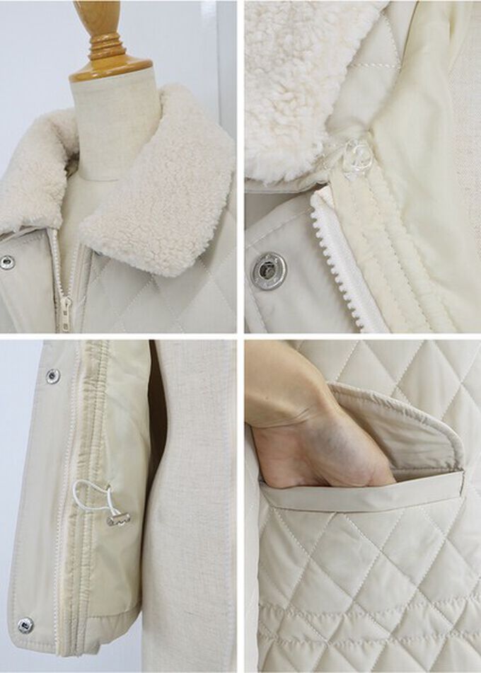 日本 BLUE EAST - 俐落翻領絎縫束腰短版外套-(毛絨領可拆)-黑