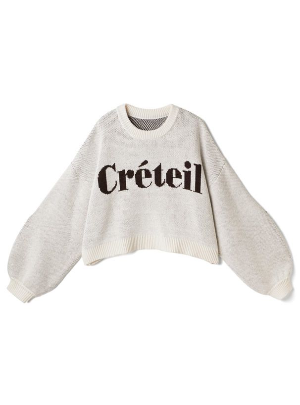 日本 GRL - 英文撞色提花短版針織毛衣-米