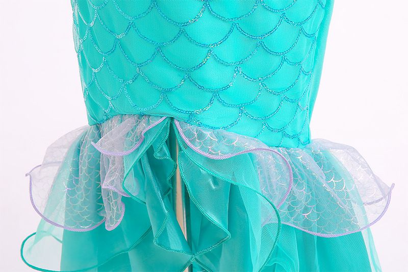 無袖造型萌萌連身公主裙-卡通人物-美人魚-藍綠+紫