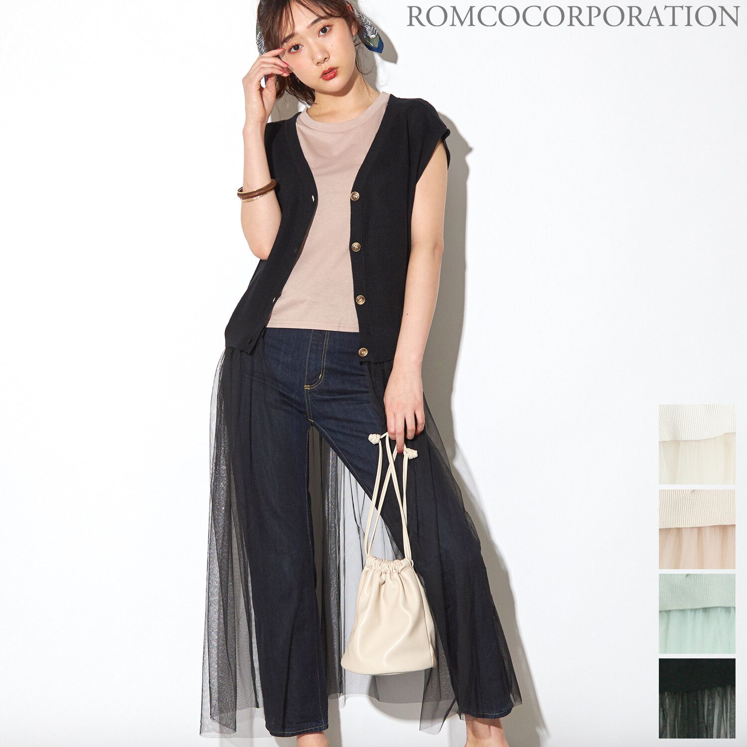 日本女裝代購 - 2way 碎花V領洋裝/罩衫外套-綠 (M(Free size))