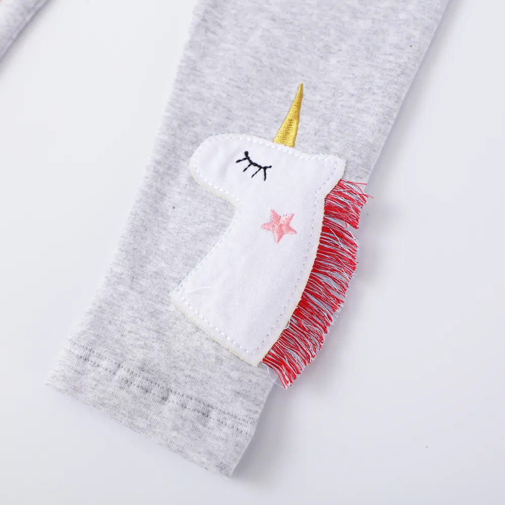 Jumping meters - 可愛刺繡立體腰鬆緊內搭褲-獨角獸星星-麻灰色