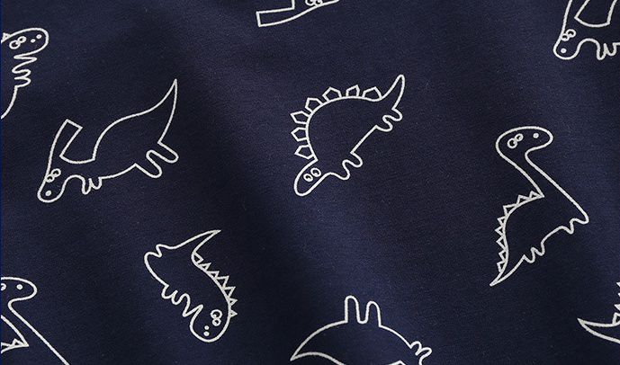 WELLKIDS - 棉質圓領長袖上衣-簡畫小恐龍-灰色