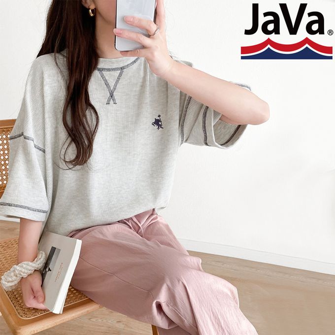 日本 Classical Elf - Java 華夫格落肩刺繡logo上衣-藍綠