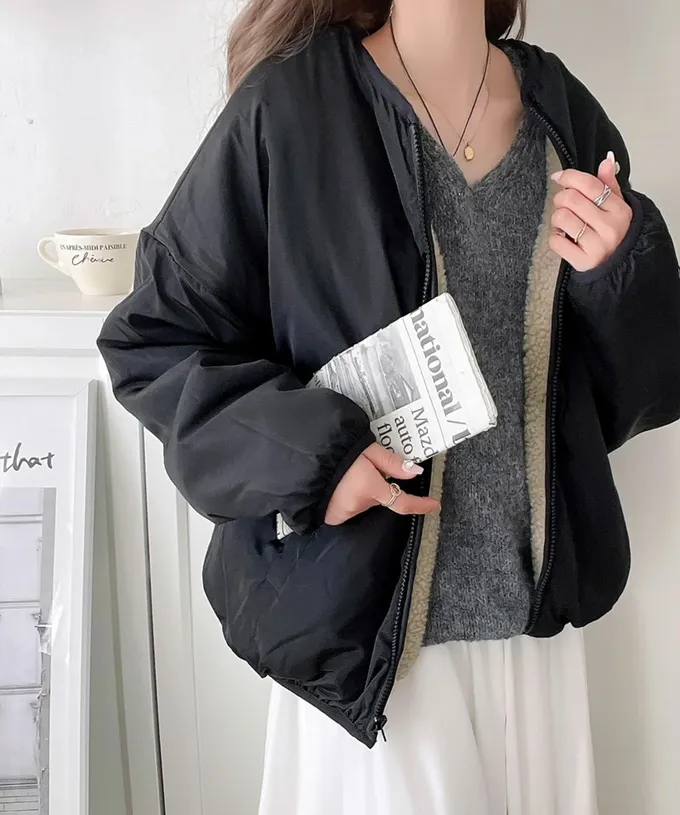 日本 Classical Elf - 2WAY泰迪熊短絨飛行外套-米杏x黑