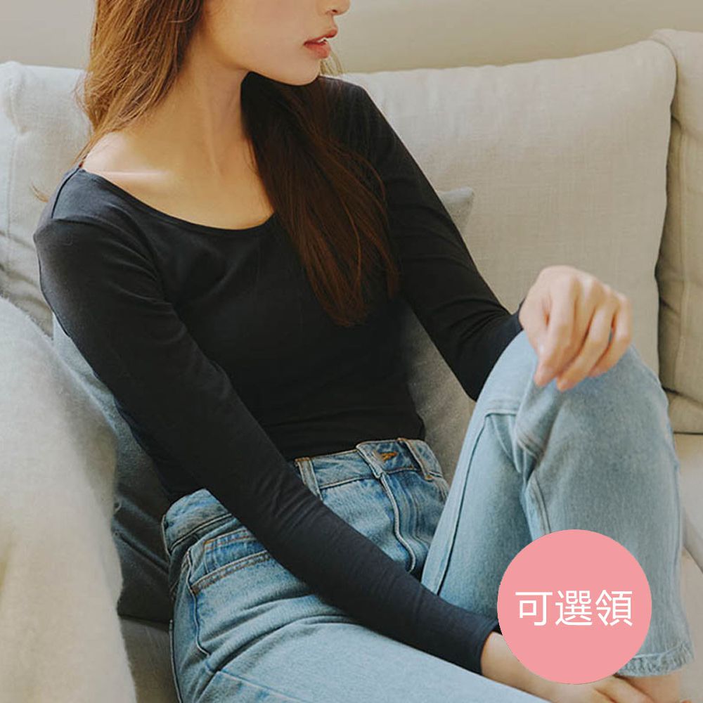 ＋5度C 發熱機能美型內搭衣(可選領)-黑