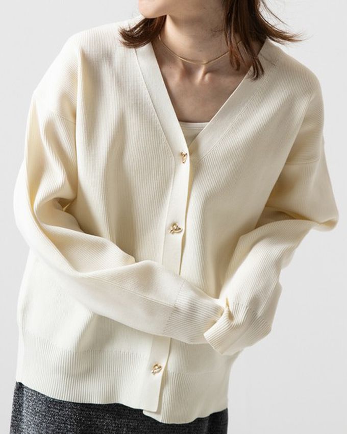 日本 gleam - 愛心金屬扣柔美羅紋開襟衫/外套-黑