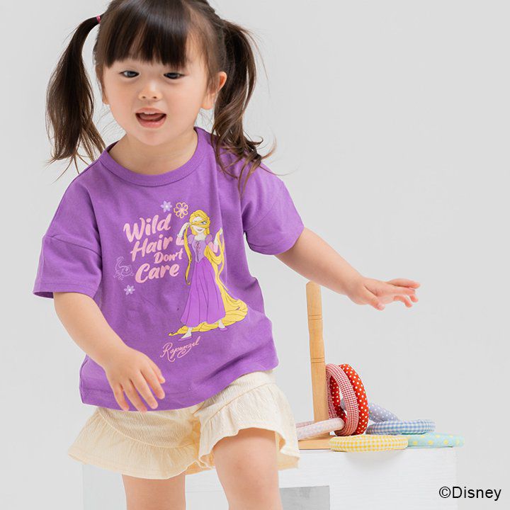 日本 Chil2 - 迪士尼公主印花短袖上衣-長髮公主-紫