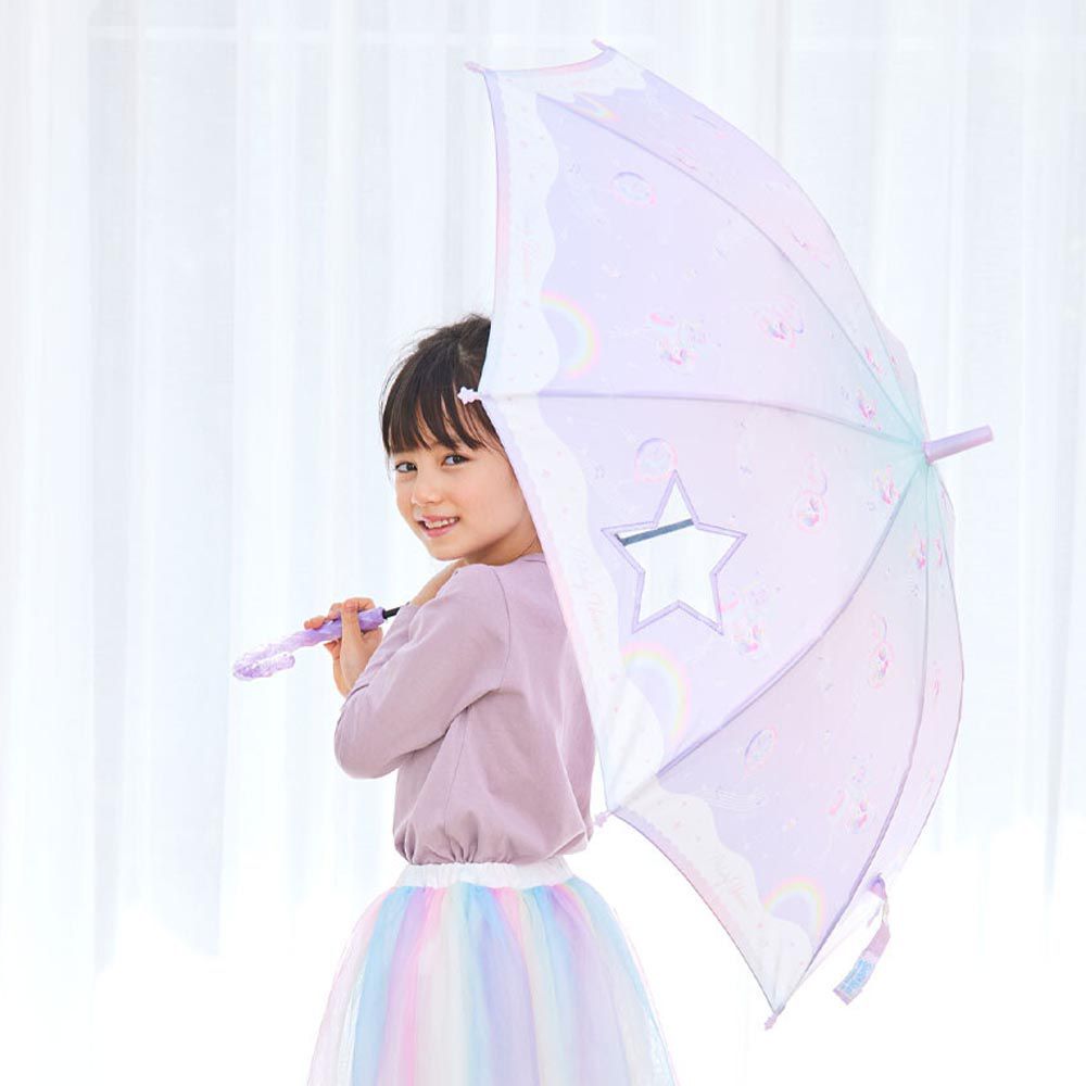 日本中谷 - 透明窗設計兒童雨傘/直傘-氣球音符-粉紫 (55cm(身高130cm以上))