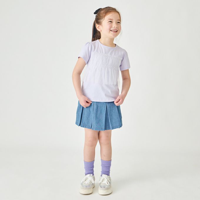 日本 evercloset - 100%棉 層次透明蕾絲短袖上衣-白