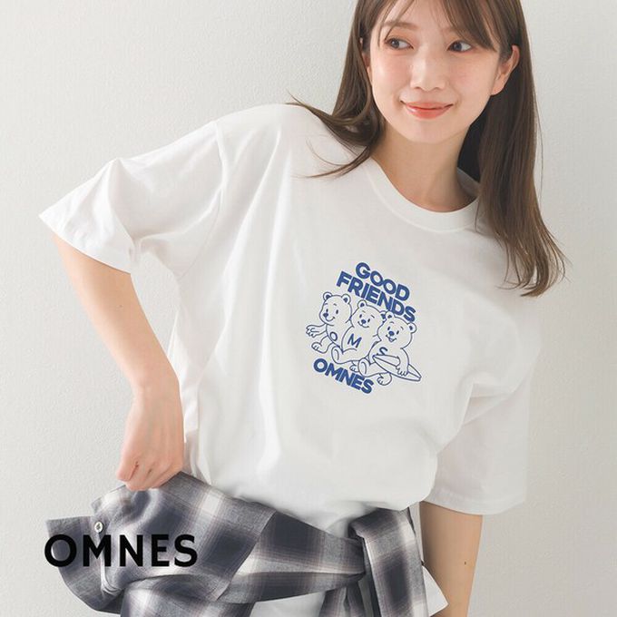 日本 OMNES - 純棉印花休閒短袖上衣-小熊好朋友-深藍 (M)