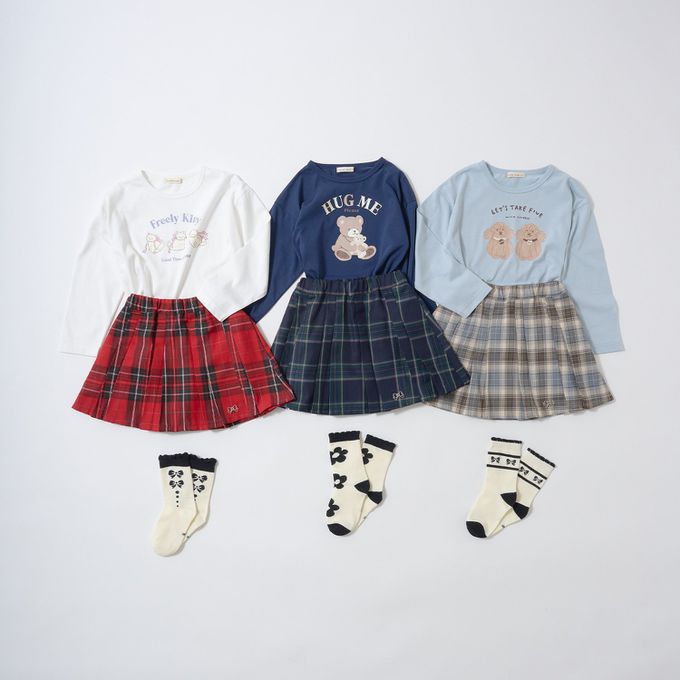 日本 Lycee mine - 100%棉 可愛少女印花長袖上衣-熊熊-靛藍