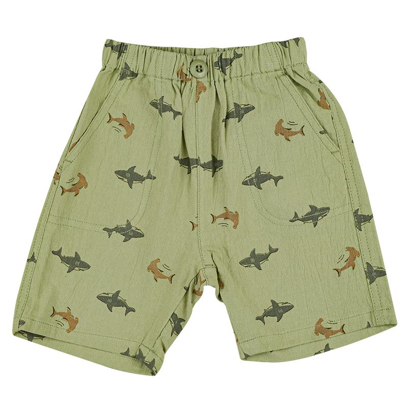 akachan honpo - 5分褲-麻料風-軍綠色