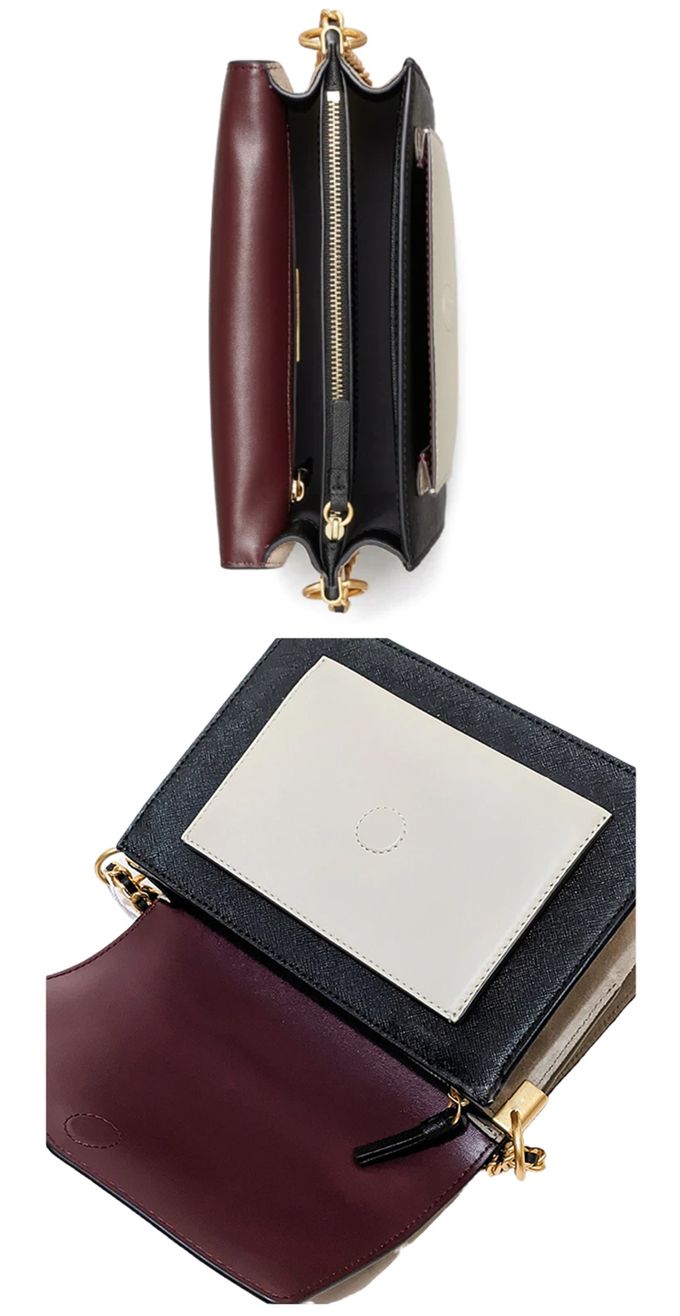 TORY BURCH - 撞色拼接皮革兩用包 (酒紅色)