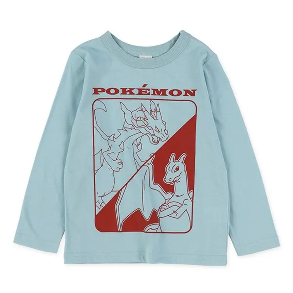 卡通人物寶可夢印花長袖上衣-噴火龍-薄荷藍