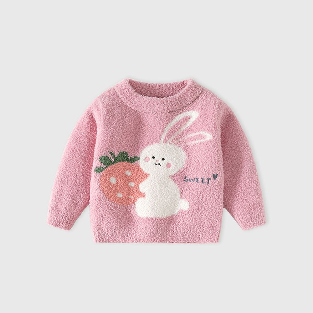 珊瑚絨針織長袖上衣-草莓兔兔-粉紫