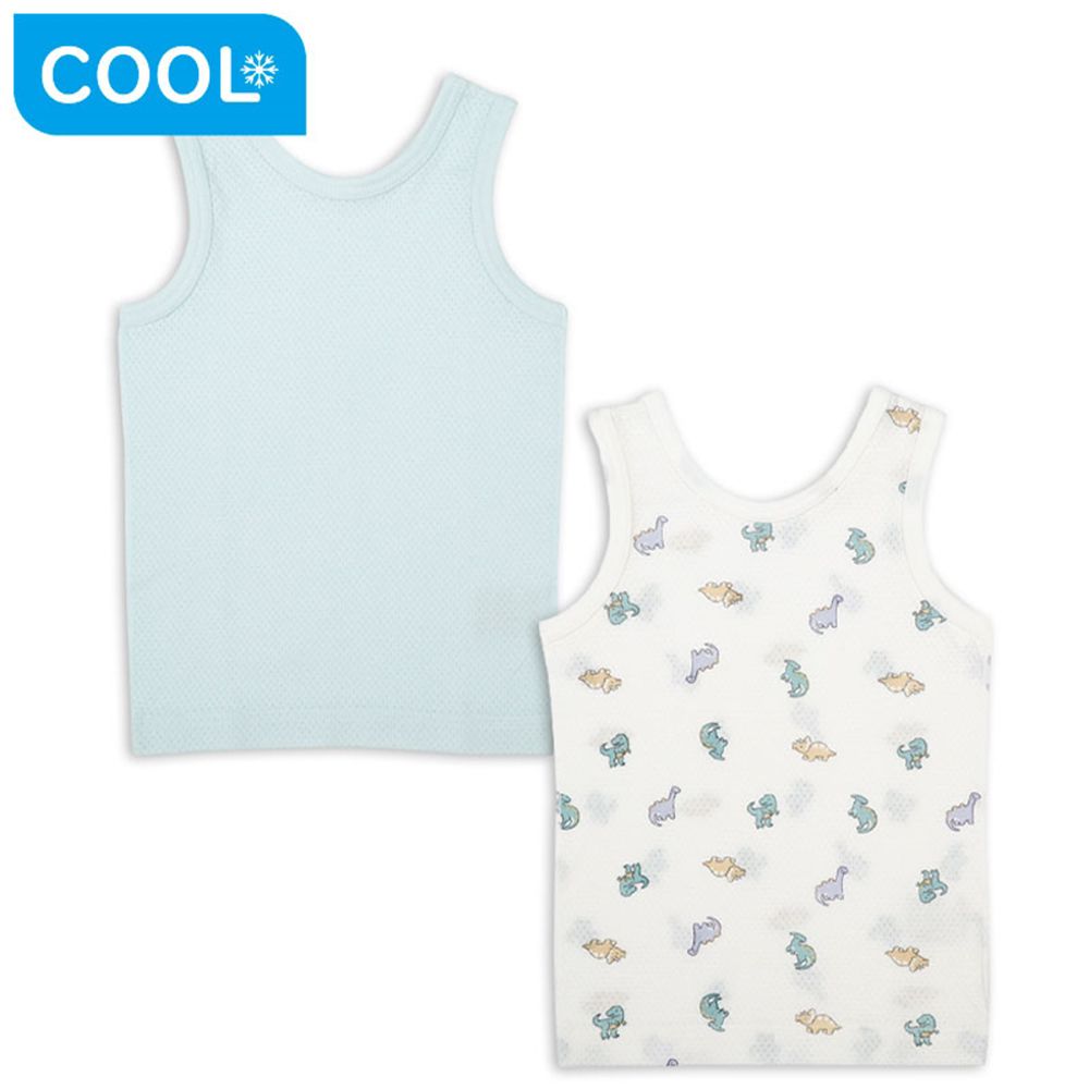 網眼坦克背心2件組-前後皆可穿 恐龍-綠色