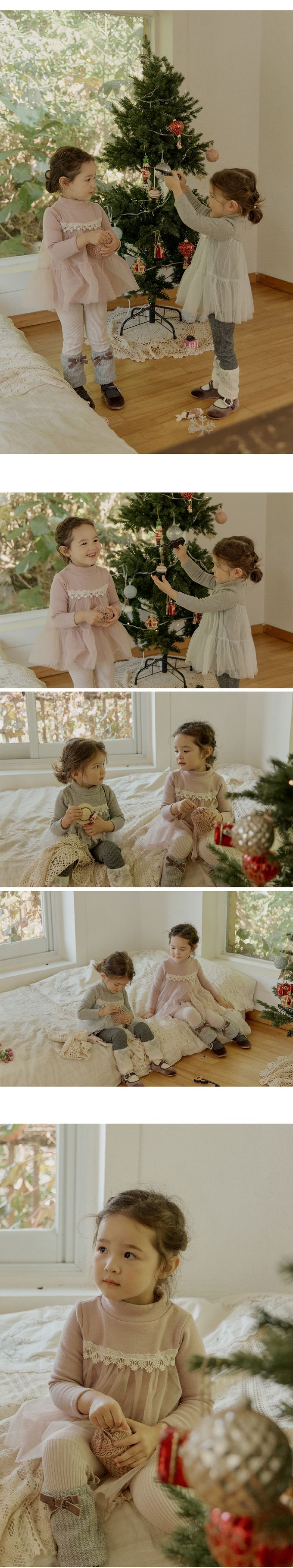 韓國 Puellaflo - 芭蕾女孩網紗拼接連身短洋裝-藕粉