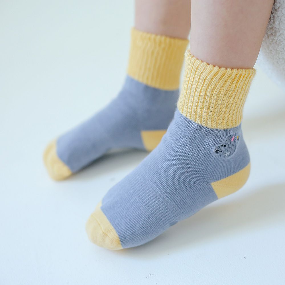 刺繡反折中筒襪-OREO(灰)