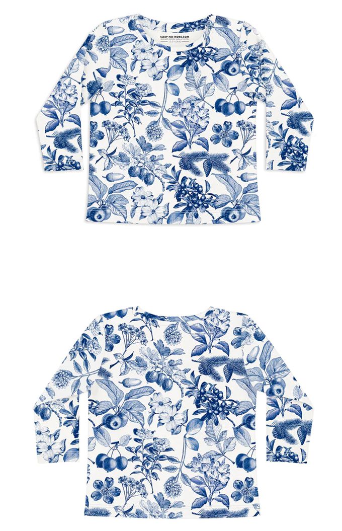 英國 SLEEP NO MORE - 100% 有機棉兒童圓領長袖上衣-藍色樹果