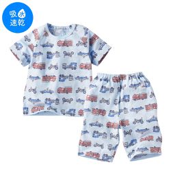 akachan honpo - 幫助睡眠短袖家居服-工程車-淺藍色