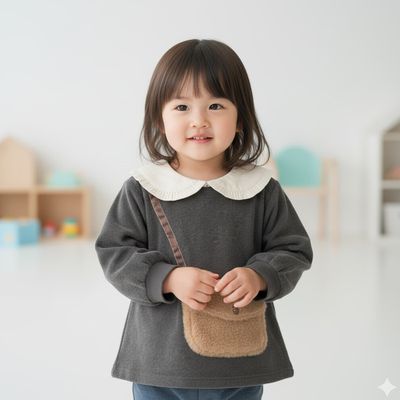 akachan honpo - 仿羔皮呢休閒上衣-灰色