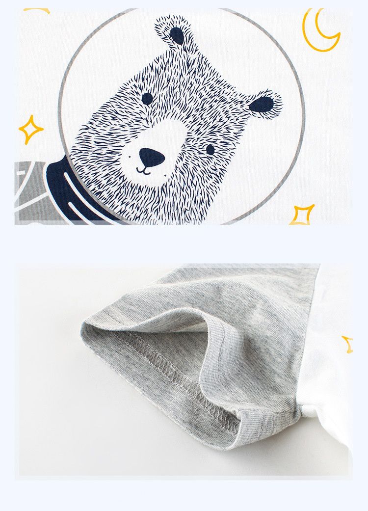 純棉短T-太空熊熊-灰+白