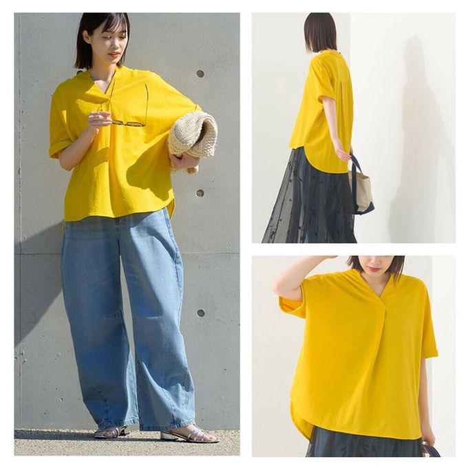 日本 OMNES - 接觸涼感 嫘縈休閒V領前短後長上衣-濃綠