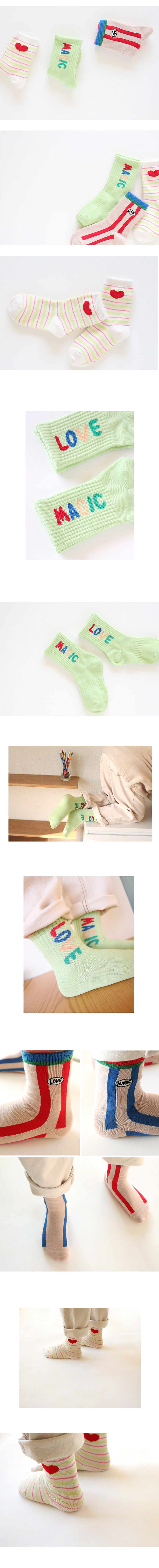 韓國 Kokacharm - 兒童中長襪/襪子三入組-LOVE-綠X膚粉X白