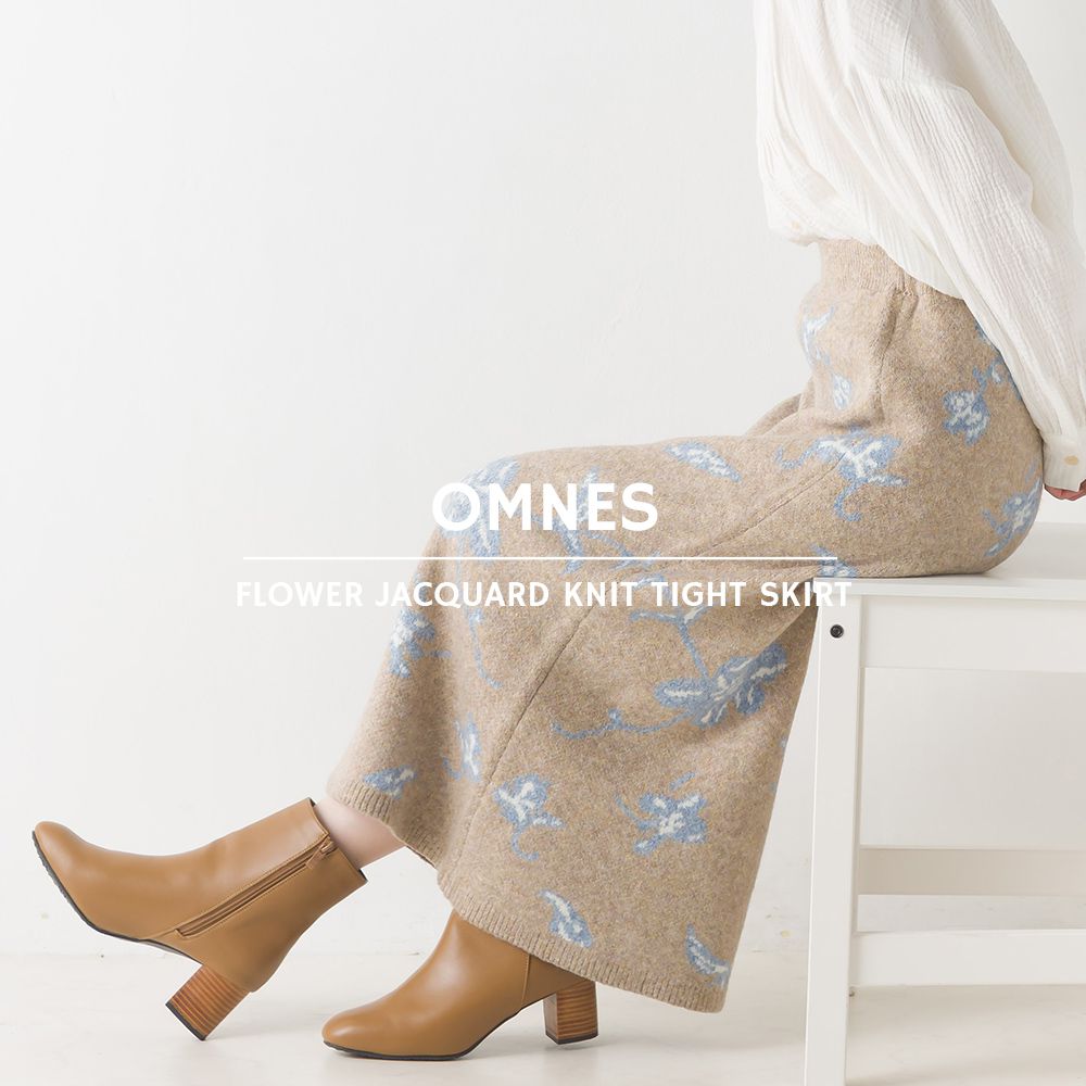 日本 OMNES - 優雅花朵柔軟針織長裙-氣質灰