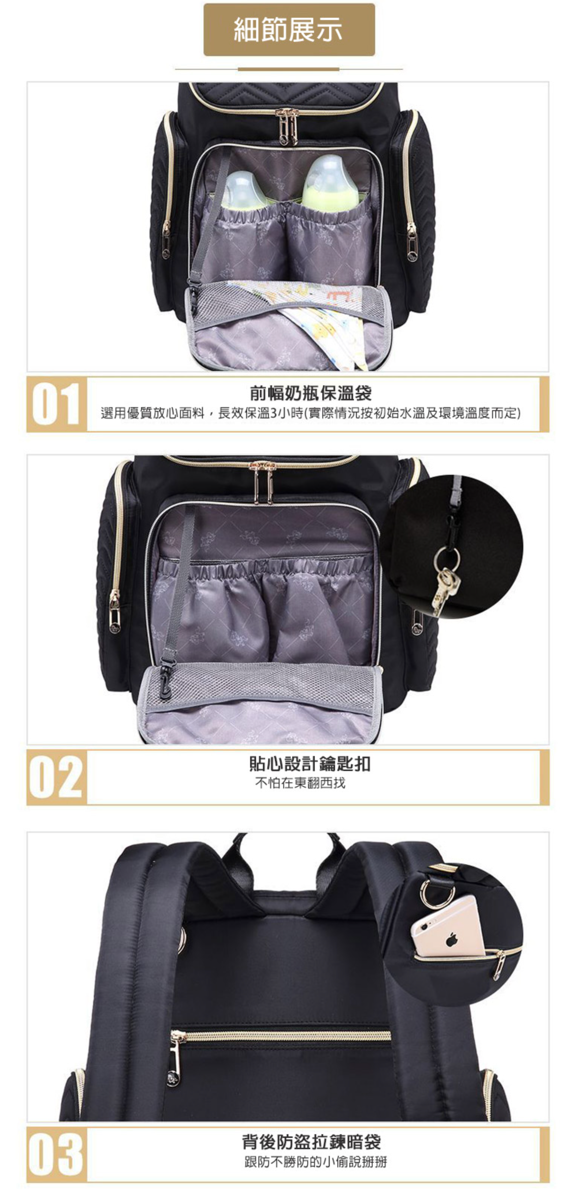 Colorland - 菱格紋大容量後背包 附USB充電接頭-深藍色款 (29*16*37cm)