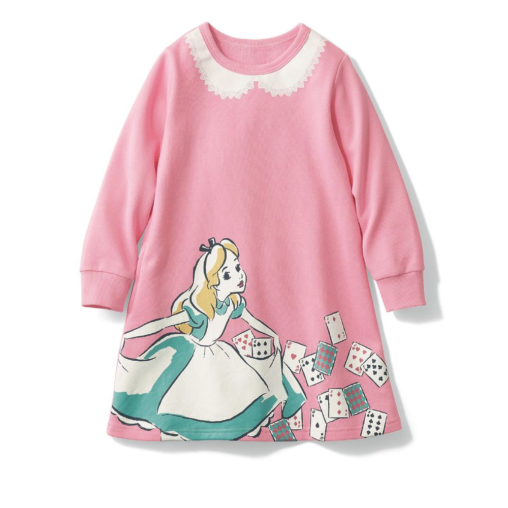 日本千趣會 - 迪士尼裏毛長袖洋裝-愛麗絲撲克牌-粉