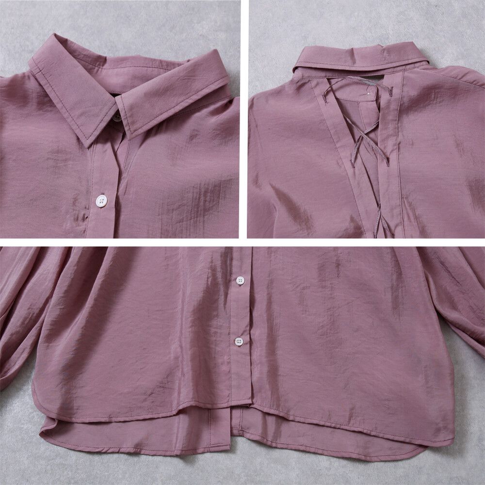 日本女裝代購 - 蝴蝶結綁帶露背薄透長袖襯衫-象牙白