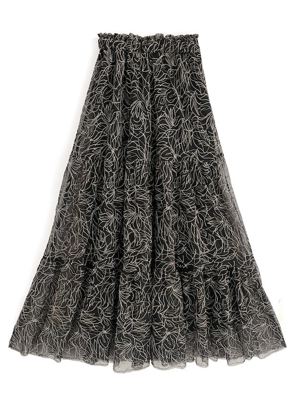 日本 GRL - 文藝花刺繡層次蛋糕裙-米杏 (F)