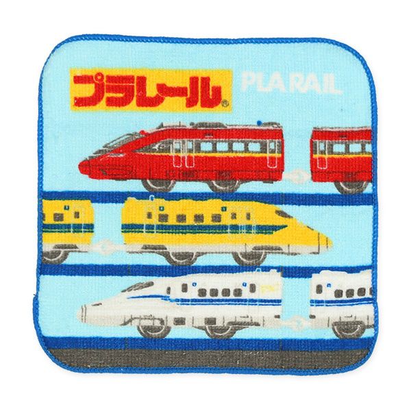 日本西松屋 - 純棉上學擦手巾/手帕(5入組)-鐵道王國大集合-藍 (16×16cm)