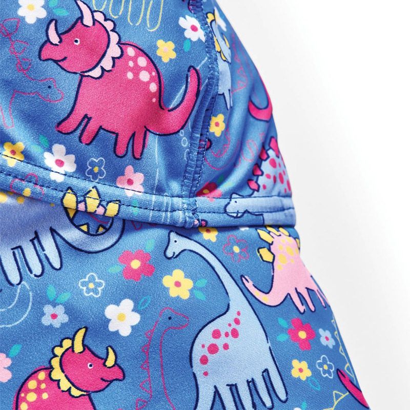 英國 JoJo Maman BeBe - 嬰幼兒/兒童泳裝戲水UPF50+防曬護頸遮陽帽-粉藍三角龍