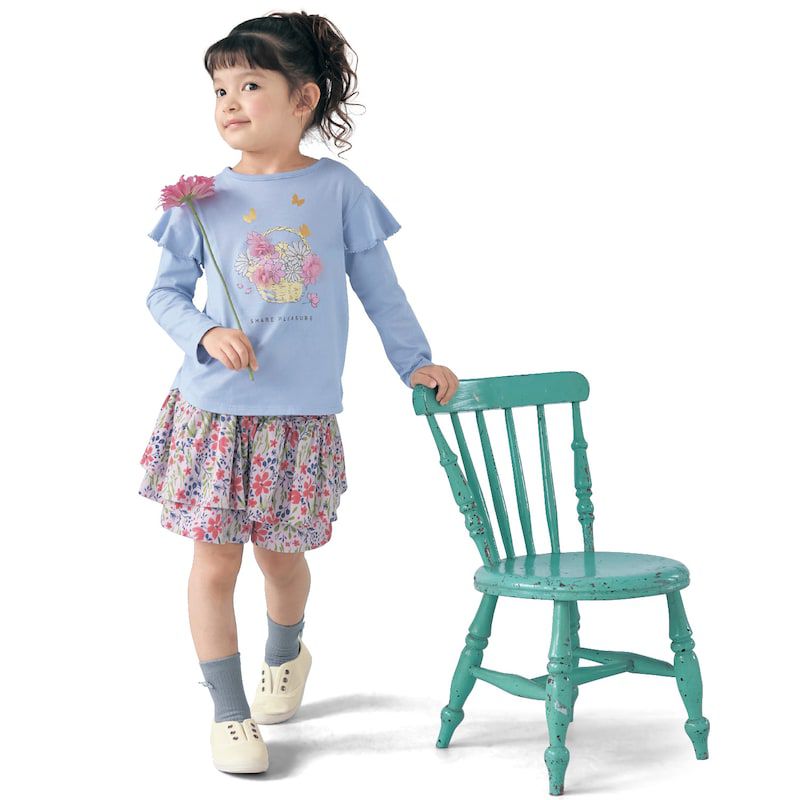 日本千趣會 - 碎花波浪純棉百摺褲裙-紫粉色系