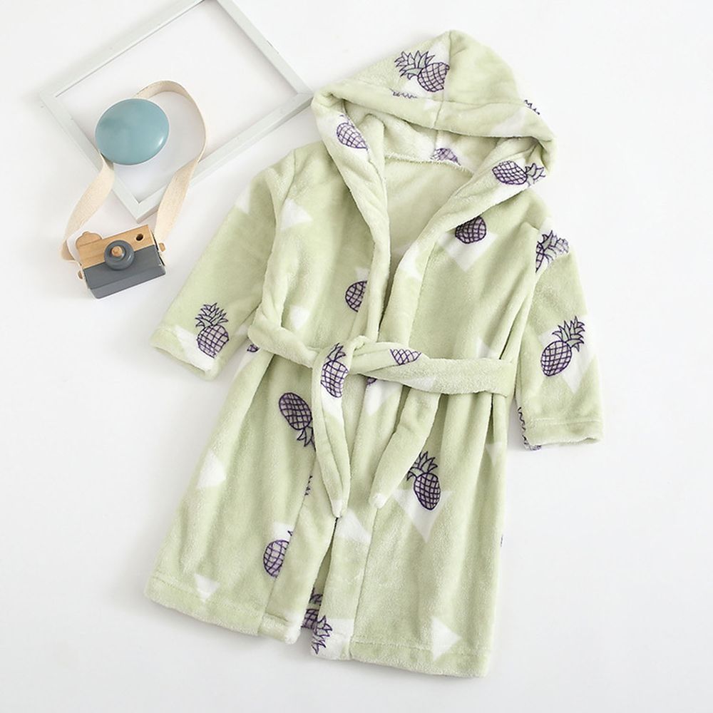 超柔軟珊瑚絨浴袍睡衣-薄荷綠鳳梨