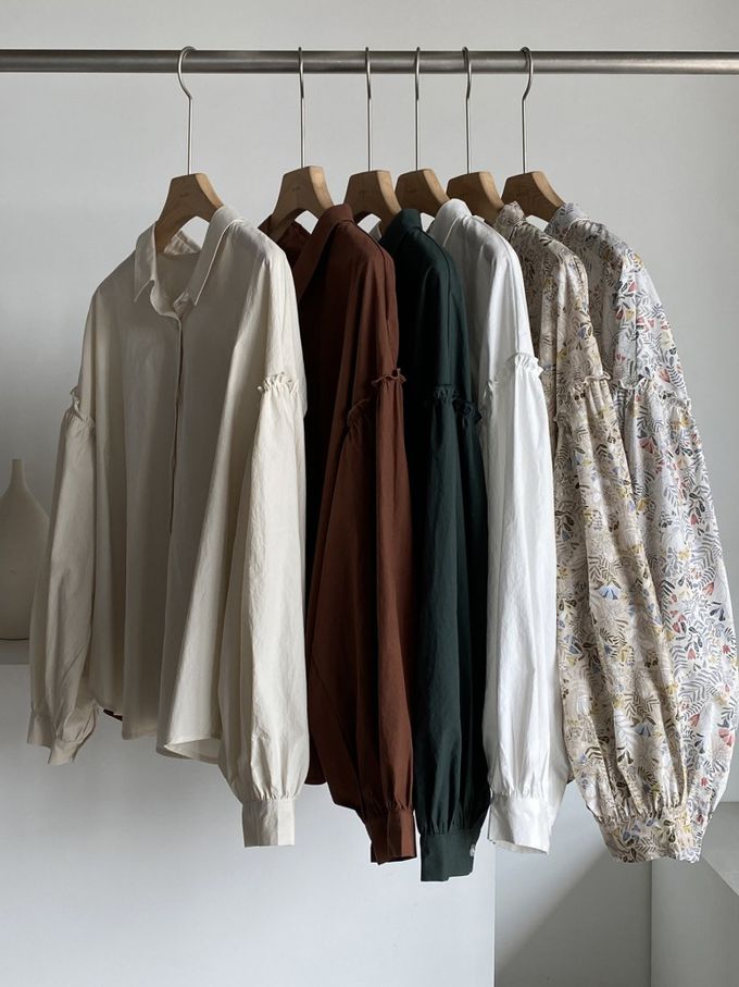 韓國女裝連線 - 極簡拼接翻領長袖襯衫-象牙白 (FREE)