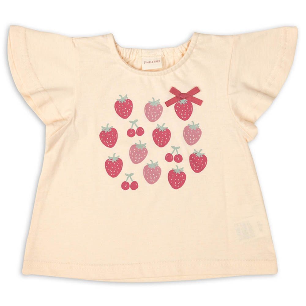 T恤-袖子荷葉邊-淺卡其色