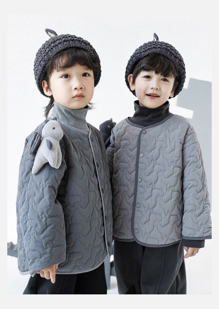 TONGMO - 可拆卸造型鋪棉包邊保暖外套-恐龍-淺灰色