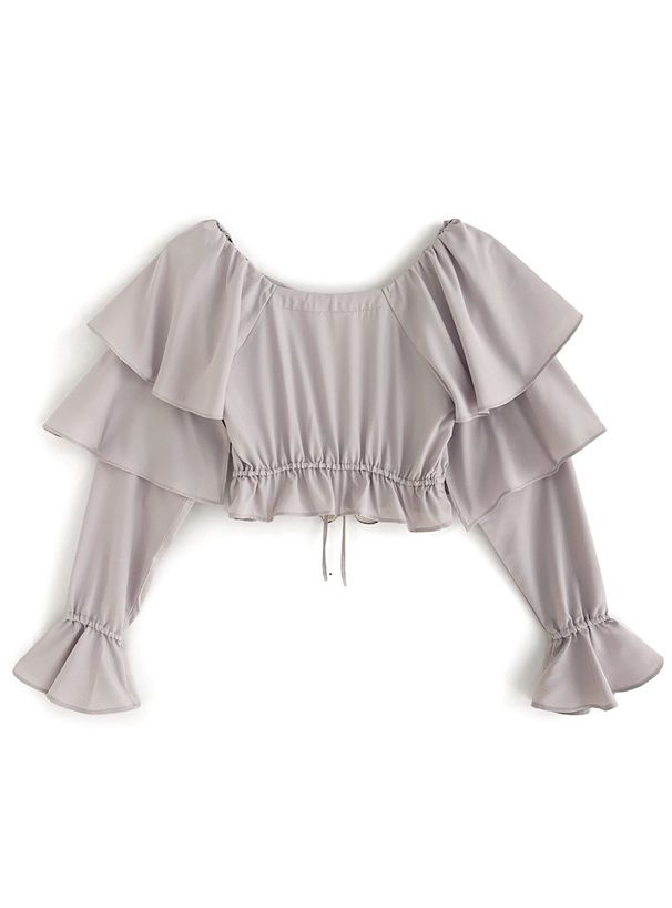 日本 GRL - 甜美前綁帶層次長袖罩衫-粉紫 (F)