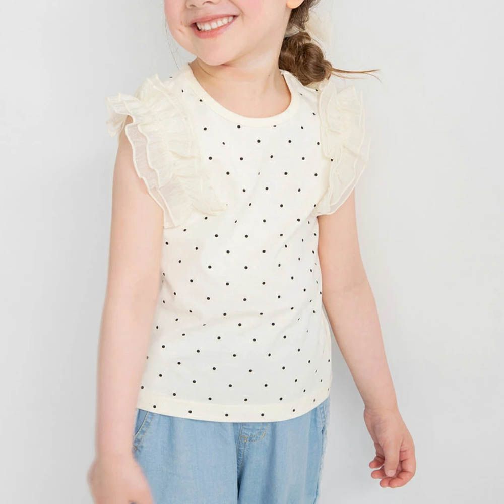 夢幻蕾絲荷葉邊背心上衣-點點-白